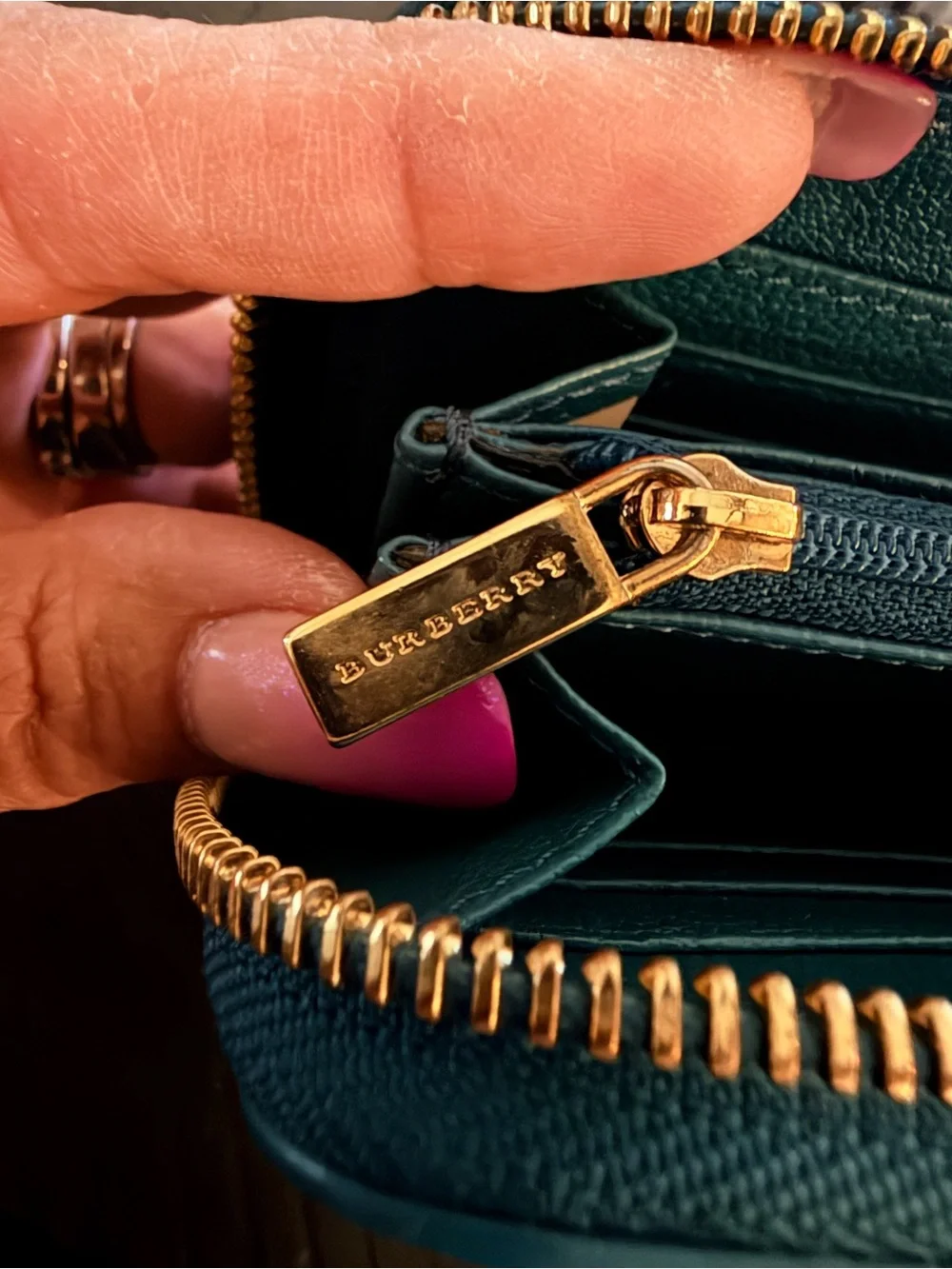 Burberry Plaid Zip-Around Wallet with Teal Green Trim